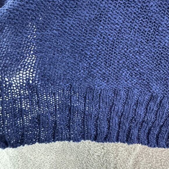 Oh MG Open Knit Sweater Womens L Blue Crew Neck Pullover Long Sleeve Side Slit - Picture 10 of 16